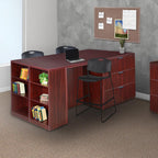 Regency Legacy Stand Up Lateral File/ 3 Desk Quad with Bookcase End- Mahogany