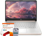 HP 14" Business Laptop Computer with Microsoft Office 365  4-Core Intel Processor  128GB UFS + 1TB Cloud Storage  8GB RAM  Windows 11  SageNova Earphones  Pale Rose Gold