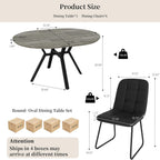 Extendable Round Dining Table Set for 6 People, 43.3"-59.1" Extendable Kitchen Table with 6 Upholstered Chairs, Space Saving for Kitchen Dining Room (Grey Table+6 U-Shaped Black Chairs)
