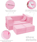 Elftopia Modular Kids Sofa,Toddler Couch Foam Armchair for Kids, Children Convertible Plush Sofa Play Set,Fold Out SofaBed(Pink)