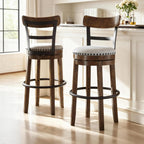 Signature Design by Ashley Valebeck | 30″ Farmhouse Pub-Height Swivel Barstool With Back – Upholstered Cushion, Nailhead Trim, Metal & Wood Frame, Brown