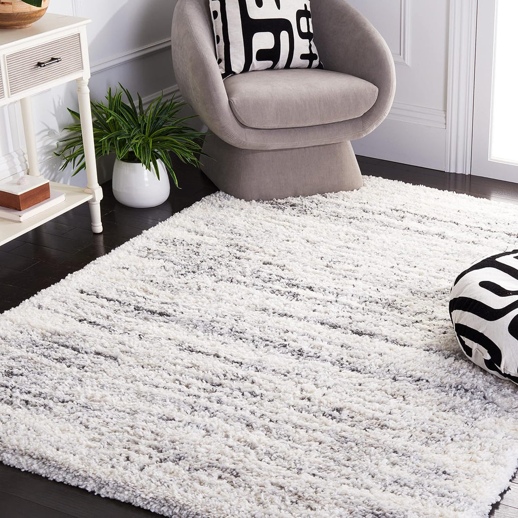 SAFAVIEH Fontana Shag Collection Area Rug - 9' x 12', Ivory & Grey, Modern Design, Non-Shedding & Easy Care, 2-inch Thick Ideal for High Traffic Areas in Living Room, Bedroom (FNT850A)
