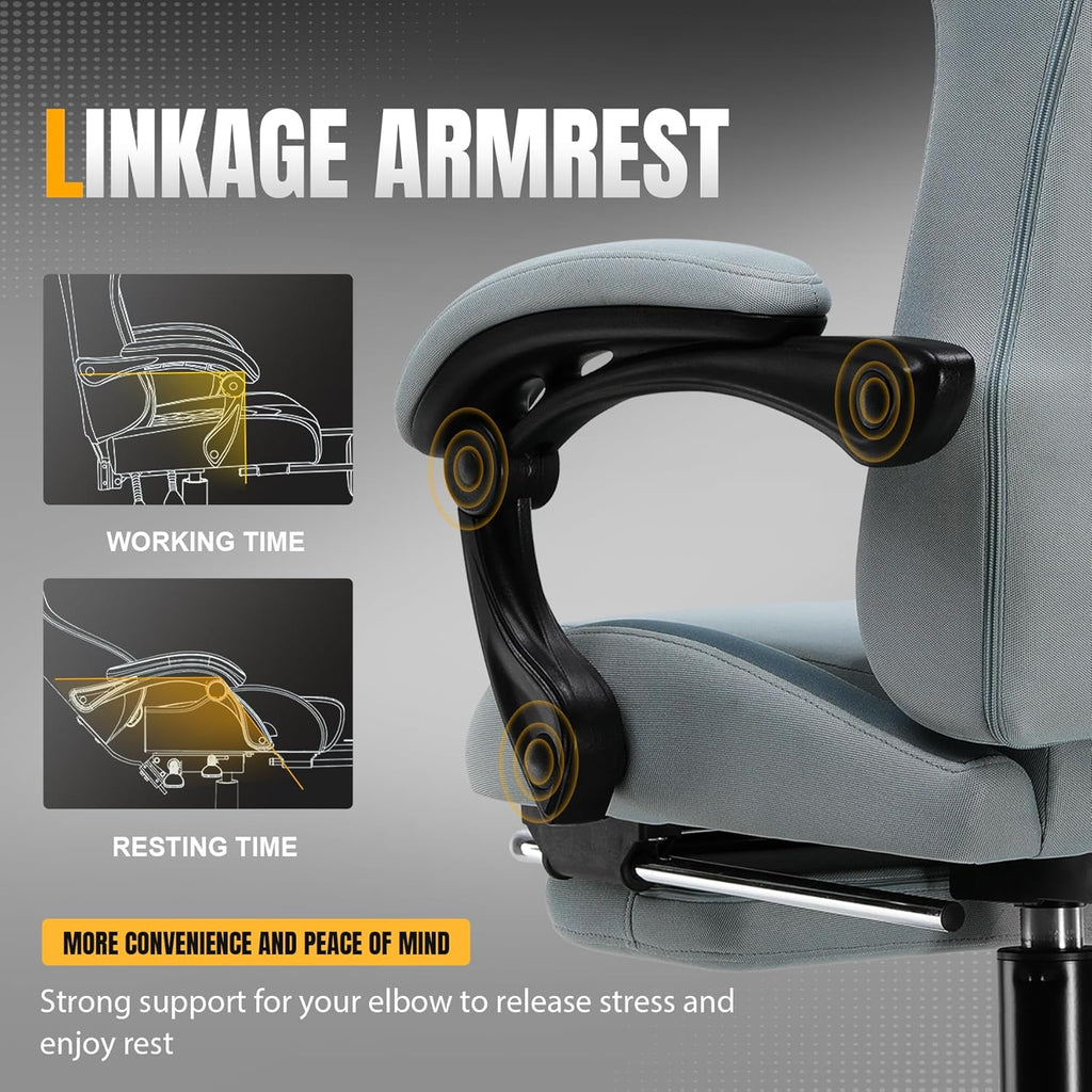 GTPLAYER Gaming Chair with Foot Rest & Pocket Spring Cushion, Breathable Fabric for Home Office Desk, Ergonomic High Back Computer Chair with Headrest & Lumbar Support, Blue/Gray