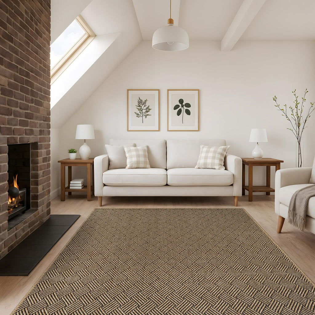 Easy Jute Rugs 9x12 Herringbone Natural Color Living Room Indoor Outdoor Area Rug for Patio and Kitchen Rug High Traffic Washable Easy to Clean Solid Boho Woven Design Carpet (9 x 12)