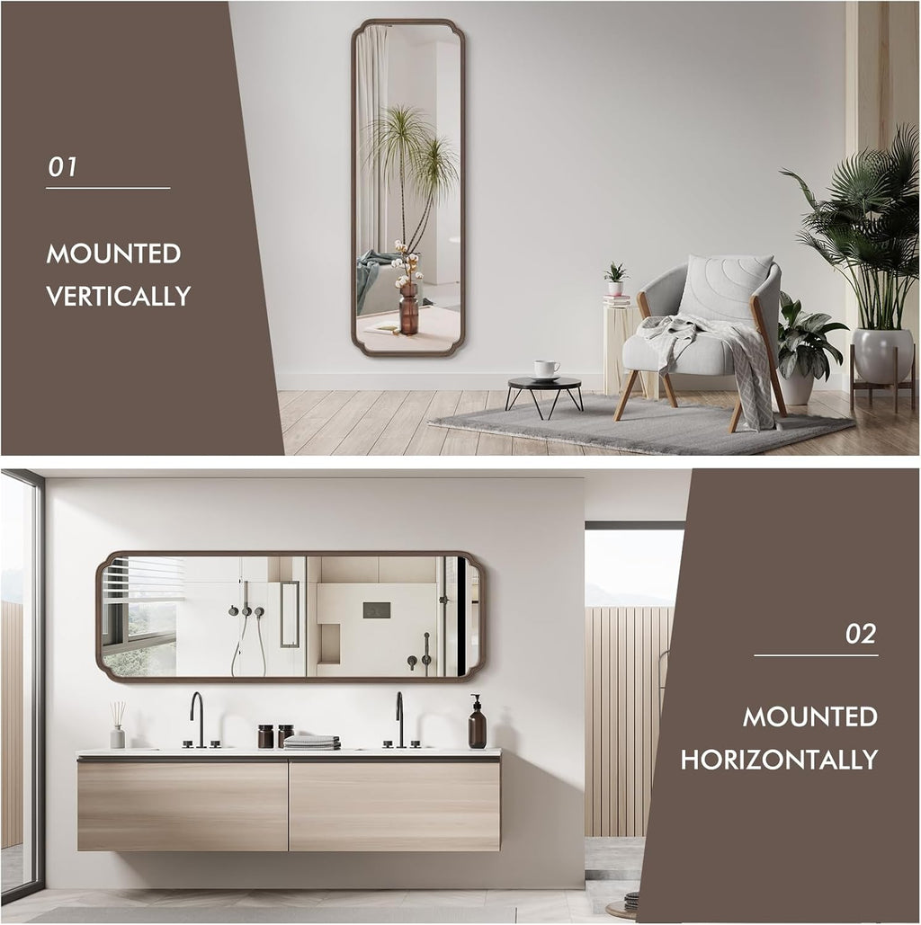 WallBeyond Full Length Mirror Wall Mounted 71"x24", Rustic Wooden Frame Floor Mirror, Large Full Body Mirror for Bedroom, Leaning or Hanging Against Wall (Walnut Solid Wood)