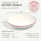 Made In Cookware - Set of 4 - Entrée Bowls - White With Red Rim - Porcelain - Crafted in England