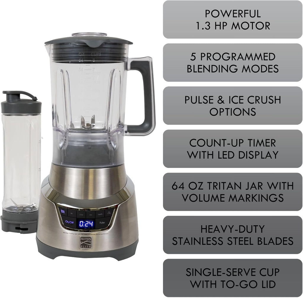 Kenmore Elite Countertop Blender – Electric Mixer for Smoothies, Ice Crush & Pulse Function, Heavy Duty Pitcher, Kitchen Appliance, Dishwasher-Safe Jar