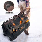 WELKINLAND 48Pockets Tool Bags With Wheels, 22Inch Rolling Tool Bag, Waxed Canvas Tools Bag Rolling Heavy Duty, Large Roll Tote For HVAC, Technician Rolling Tool Bag, Rolling Electrical Tools Bag
