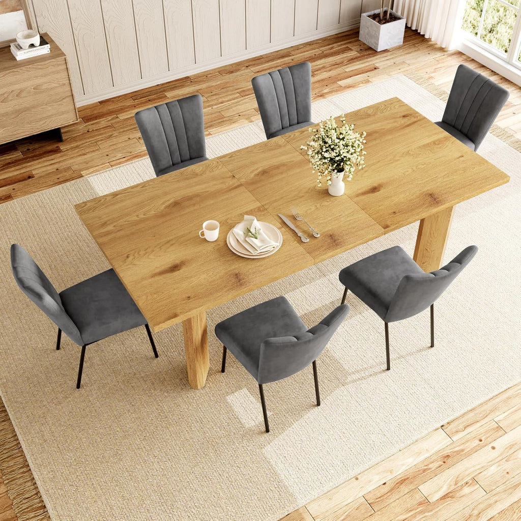 Extendable Dining Table for 6-8 People, 63 to 78.7 Inch Rectangular MDF Table, Farmhouse Rustic Style, Space-Saving Design for Dining Room, Kitchen, Meeting