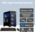 msi Aegis ZS2 AI Gaming Desktop | AMD 8-Core Zen 5 Ryzen 7 9700X | 64GB DDR5 2TB SSD | NVIDIA GeForce RTX 5070 Ti 16GB GDDR7 DLSS4 (Up to 1406 AI Tops) | Liquid Cooling Win11 Pro w/DLCA Accessory