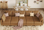 EASE MOOSE Faux Leather Sectional Sleeper Modular Sofa Modular Couch with Storage, Convertible Faux Leather Modular U Sectional Sleeper Sofa Couch Brown