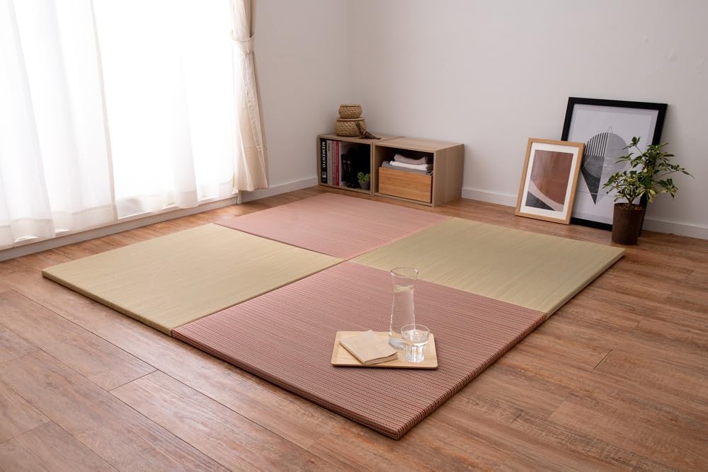 PaletteLife Rimless Lightweight Portable Tatami Mats, Set of 9, Red, 32.3 x 32.3 x 1.0 inches (82 x 82 x 2.5 cm), Modular Tatami Mattress