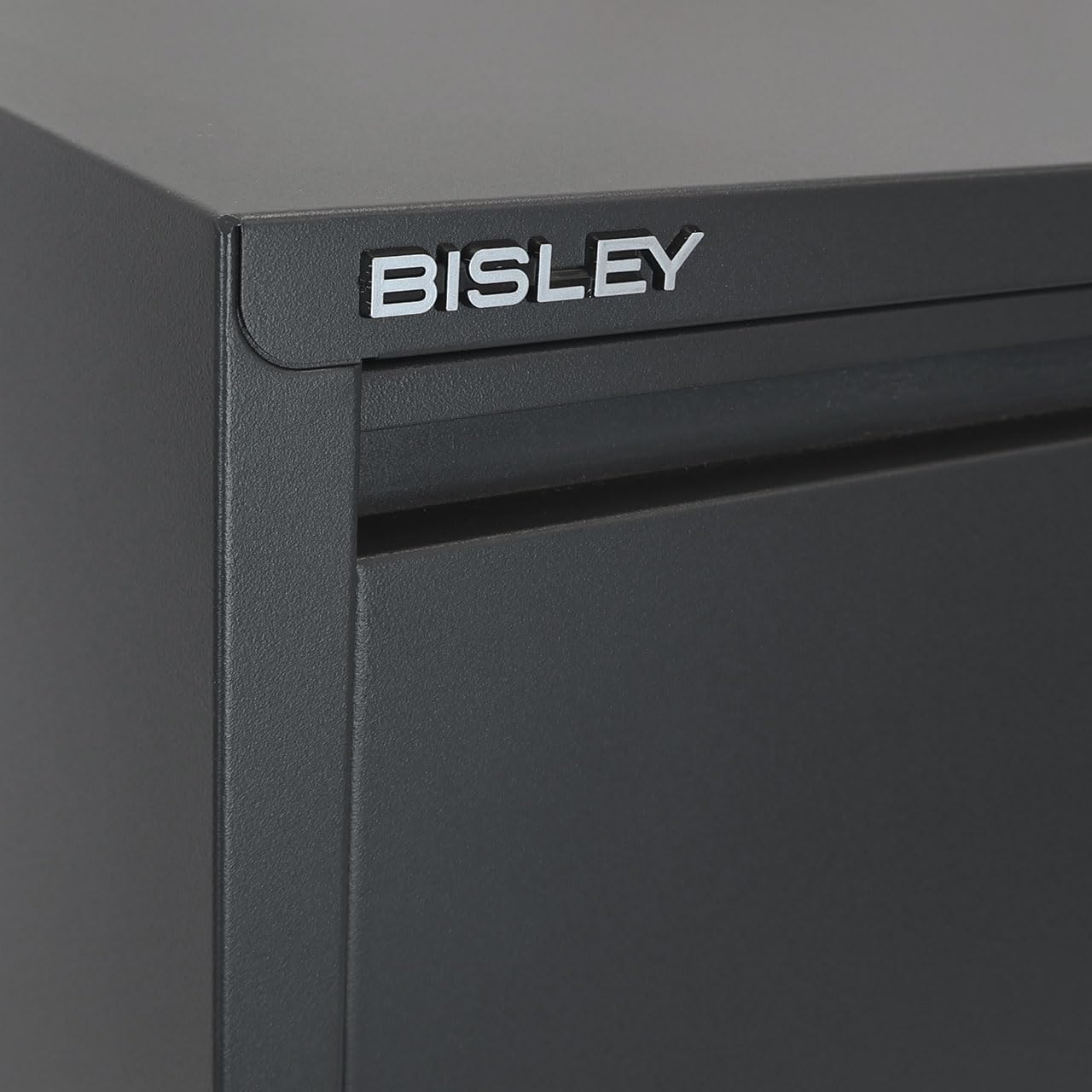 Bisley 3-Drawer Flush Front Vertical File Cabinet - Anthracite Grey, 2 Utility Drawers + 1 Hanging File Drawer, Powder-Coated Steel, Locking Bottom Drawer