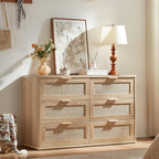 LEYAOYAO Rattan Dresser and Nightstand Sets 3 Piece, Boho Wood Dresser for Bedroom with 6 Drawers and Night Stand with 3 Drawer, Bedroom Furniture, Dressers & Chests of Drawers, Living Room, Hallway