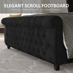 AMERLIFE King Size Platform Bed Frame, Velvet Upholstered Sleigh Bed with Scroll Wingback Headboard & Footboard/Button Tufted/No Box Spring Required/Easy Assembly/Black
