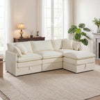 Modular Sofa with Storage, 103" L Shape Sectional Cloud Couch, Comfy Fabric Couch with Movable Ottoman, 4 Seat Modern Deep Seat Sofa for Living Room (Beige Chenille)