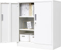 BESFUR Metal Garage Storage Cabinet with 2 Locking Doors and 2 Adjustable Shelves, 36" White Metal Short Storage Cabinet for Home Office, Garage,School,Utility Room
