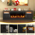 BREEZEHEAT 70" Electric Fireplace TV Stand for 80'' TV-Entertainment Center with 36'' Fireplace and Led Light-TV Table with Storage, High Glossy Door, Modern TV Console for Living Room, Black