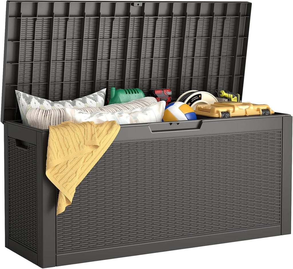 LubanNese Outdoor Storage Box, Waterproof Deck Box, Outdoor Patio Storage Bin, Weatherproof (Black, 66 Gallon)