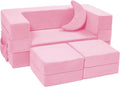 Elftopia Modular Kids Sofa,Toddler Couch Foam Armchair for Kids, Children Convertible Plush Sofa Play Set,Fold Out SofaBed(Pink)