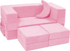Elftopia Modular Kids Sofa,Toddler Couch Foam Armchair for Kids, Children Convertible Plush Sofa Play Set,Fold Out SofaBed(Pink)