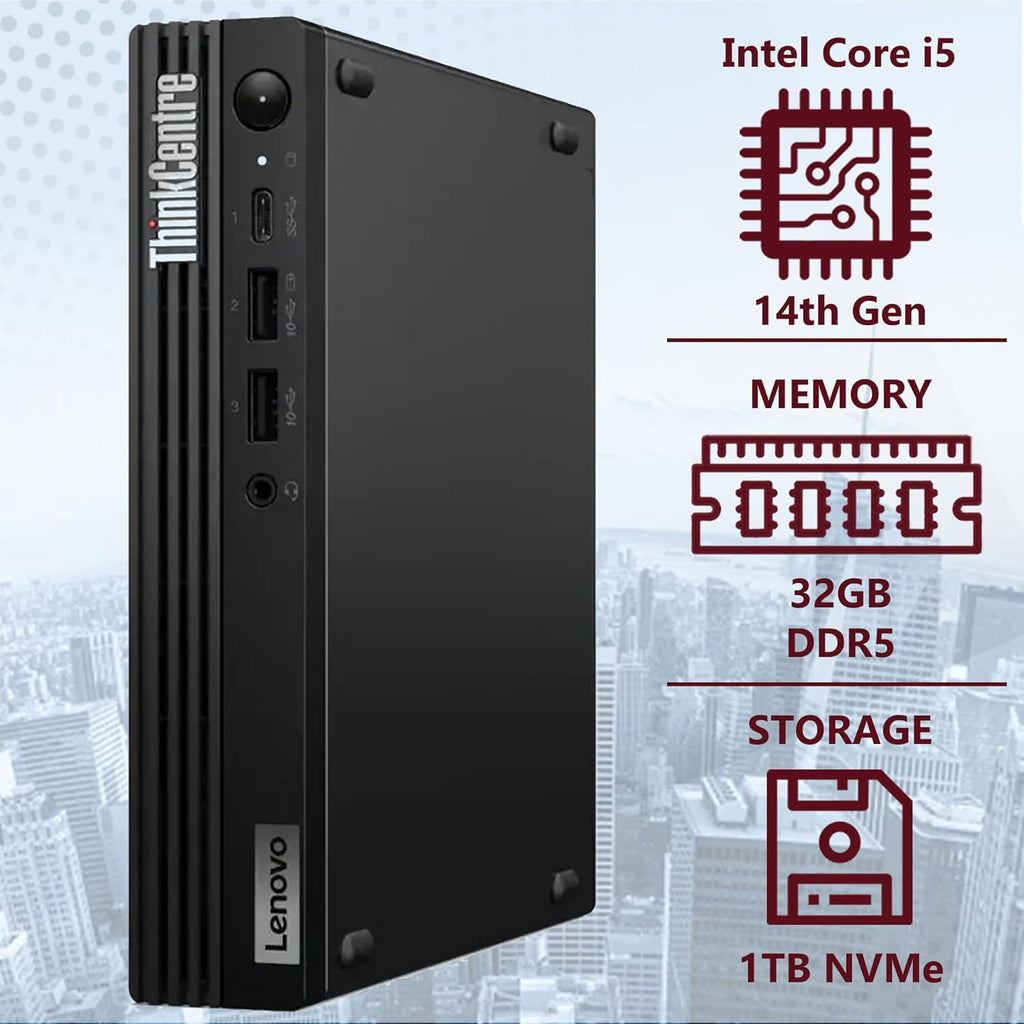 Lenovo ThinkCentre Tiny M70q Gen 5 Intel 10-Core i5-14400T (Beat i7-13700T)  32GB DDR5 RAM  1TB NVMe  WiFi 6  Bluetooth  RJ-45  DP Port  HDMI  W11P  Business Desktop  3 Yr Wty