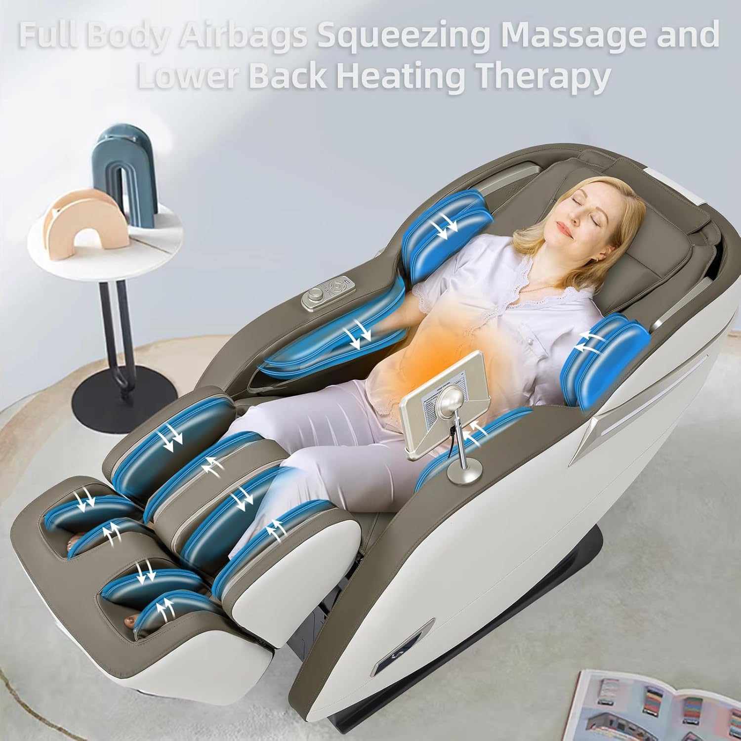 MYTHIA MD906 2026 Massage Chair - Full Body Zero Gravity Recliner with 3D Massage, Heat Therapy, Air Pressure & Foot Roller, Bluetooth & USB Charging Port for Home & Office Use (Beige)