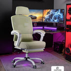 DUMOS Office Desk Computer Chair with Footrest, Ergonomic Mesh Swivel Gaming Chair with Rolling Wheels, Comfortable Headrest, Lumbar Support, Comfy for Home, Office, Task, Student, Elegant Green