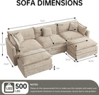 HIPIHOM Modular Sectional Sofa, 112.2 Inch L Shaped Couch Set with Armrests, 3-Seater Comfy Cloud Couches for Living Room Apartment, Coffee