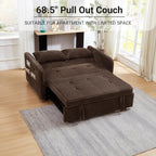 55.5" Corduroy Convertible Sofa Bed, Pull Out Sleeper Sofa Bed, Loveseat Couch with USB Charging Ports, 3 in 1 Convertible Sleeper Sofa Bed for Living Room, Apartment, Bedroom, RV, Beige