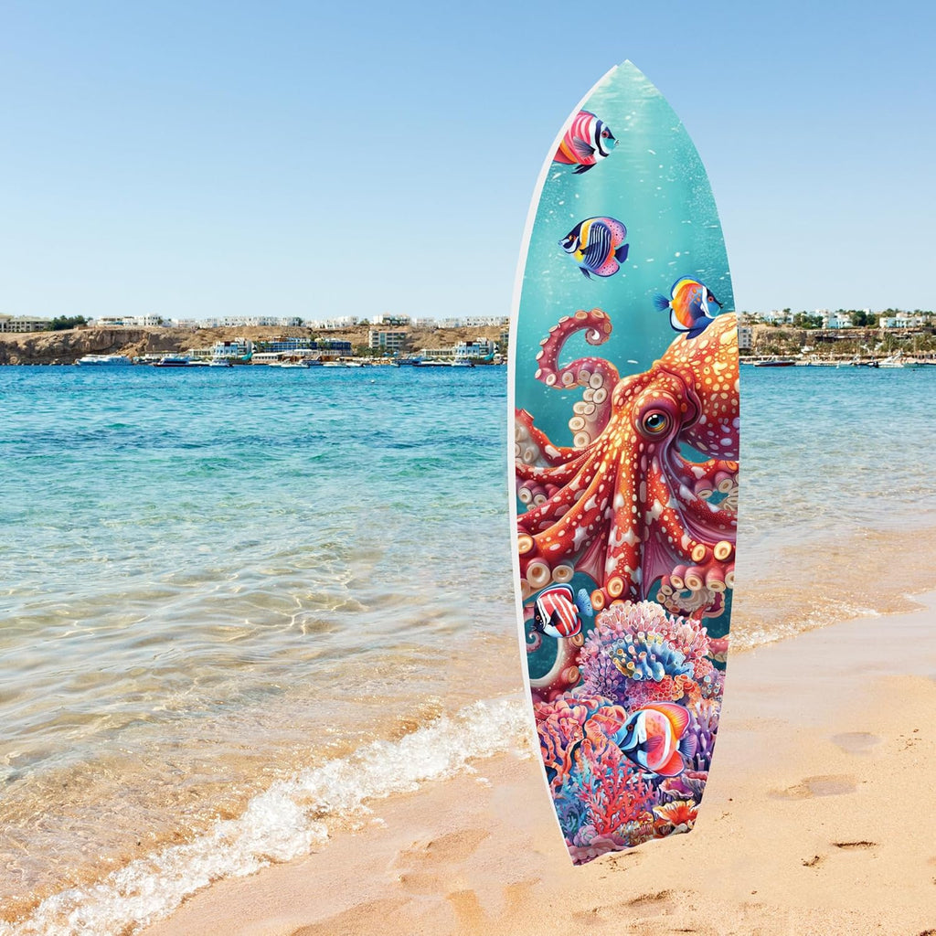 JennyGems Vibrant Octopus Surfboard Wall Art Decor, Octopus Wall Hanging, Beach House Decoration, Weather Resistant, 3 Feet