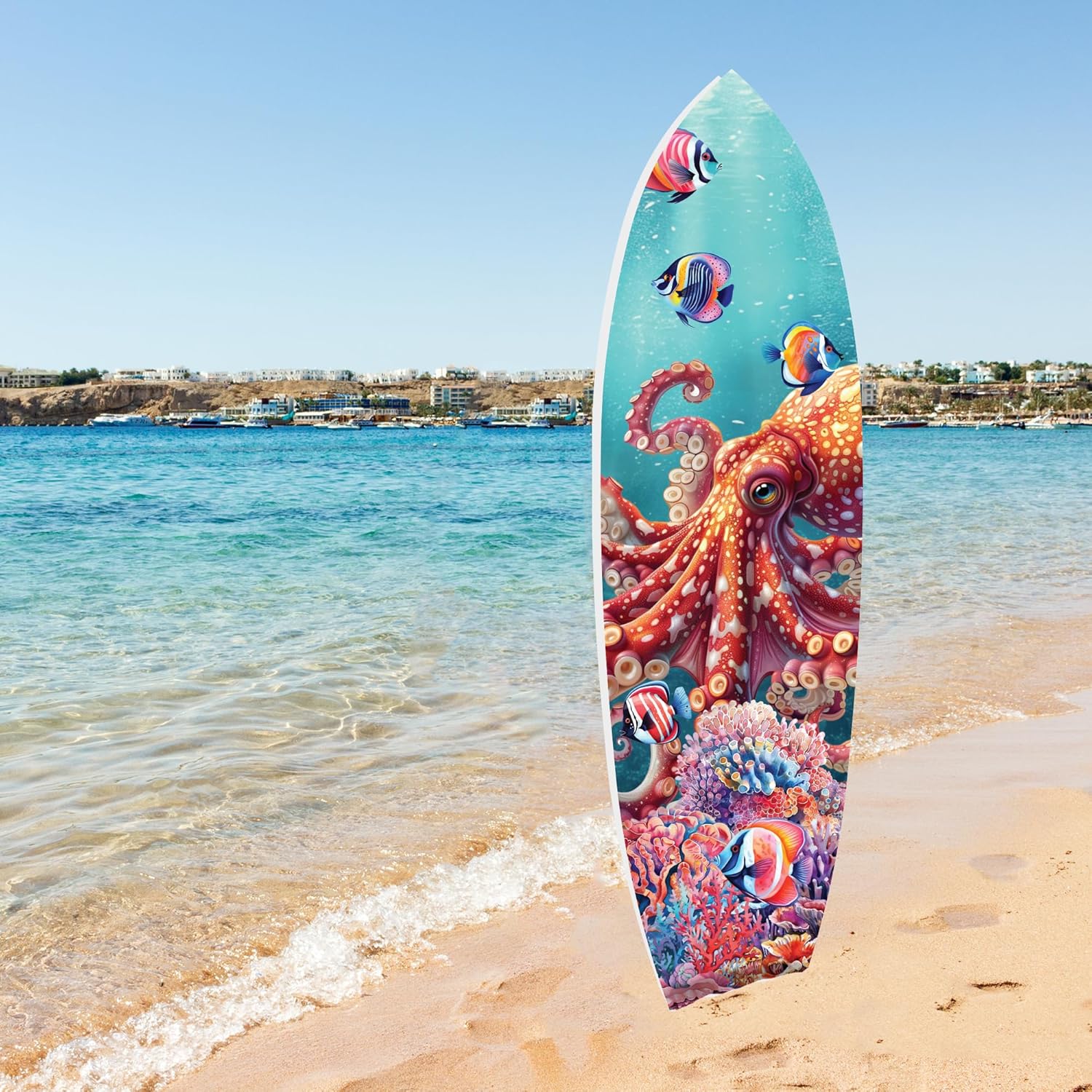 JennyGems Vibrant Octopus Surfboard Wall Art Decor, Octopus Wall Hanging, Beach House Decoration, Weather Resistant, 3 Feet