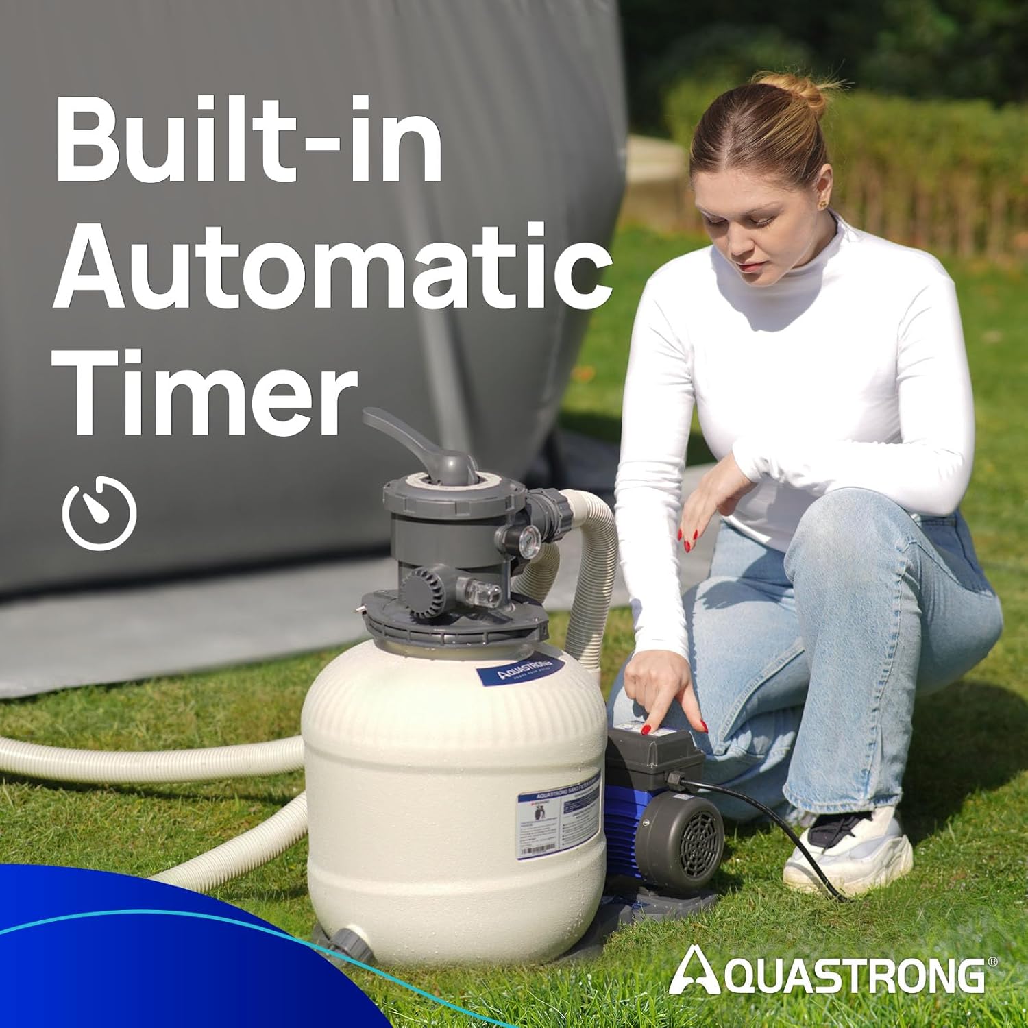 AQUASTRONG Sand Filter Pump for Above Ground Pool  Pool Pumps Above Ground Pool Sand Filter with 6-Way Valve Improved Circulation and Filtration  14in  2/3 HP 3000 GPH with Timer