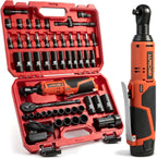 LLNDEI Cordless Electric Ratchet Wrench Set with Socket Set, 3/8" Ratchet, 40FT-LBS with Adjustable Speed, 1 Pack 2000mAh Lithium-Ion Battery and Charger, 52pcs