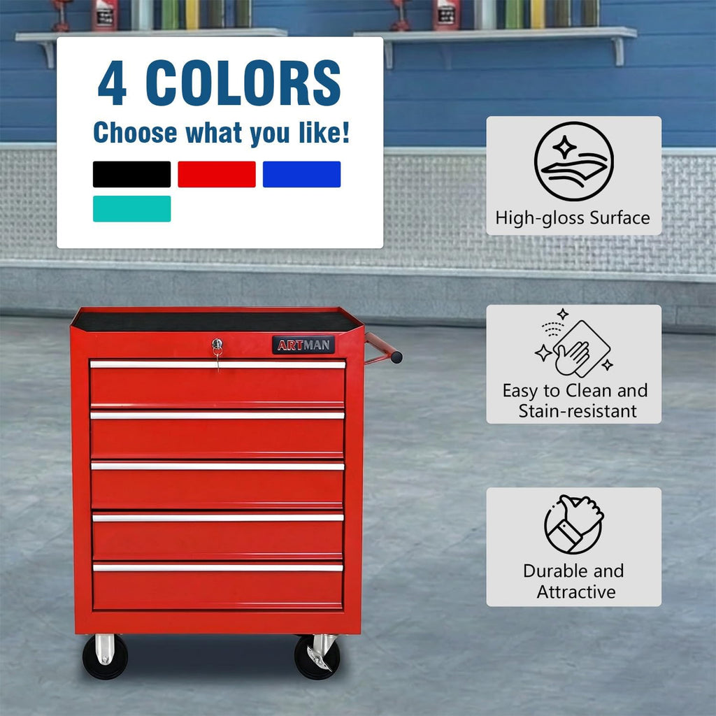 5 Drawers Tool Cart on Wheels, Rolling Tool Chest Tool Storage, Drawers Rolling Tool Trolley Organizer Tool Case for Garage,Warehouse,Workshop,Repair Shop (5 Drawers-Red)