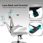 Ergonomic Office Chair for Back & Neck Pain Relief, Virgin Foam Seat, 2D Adjustable Lumbar & 3D Headrest, Tilt & Rock for Relaxation, Ideal for Long Sitting Comfort, White/Gold