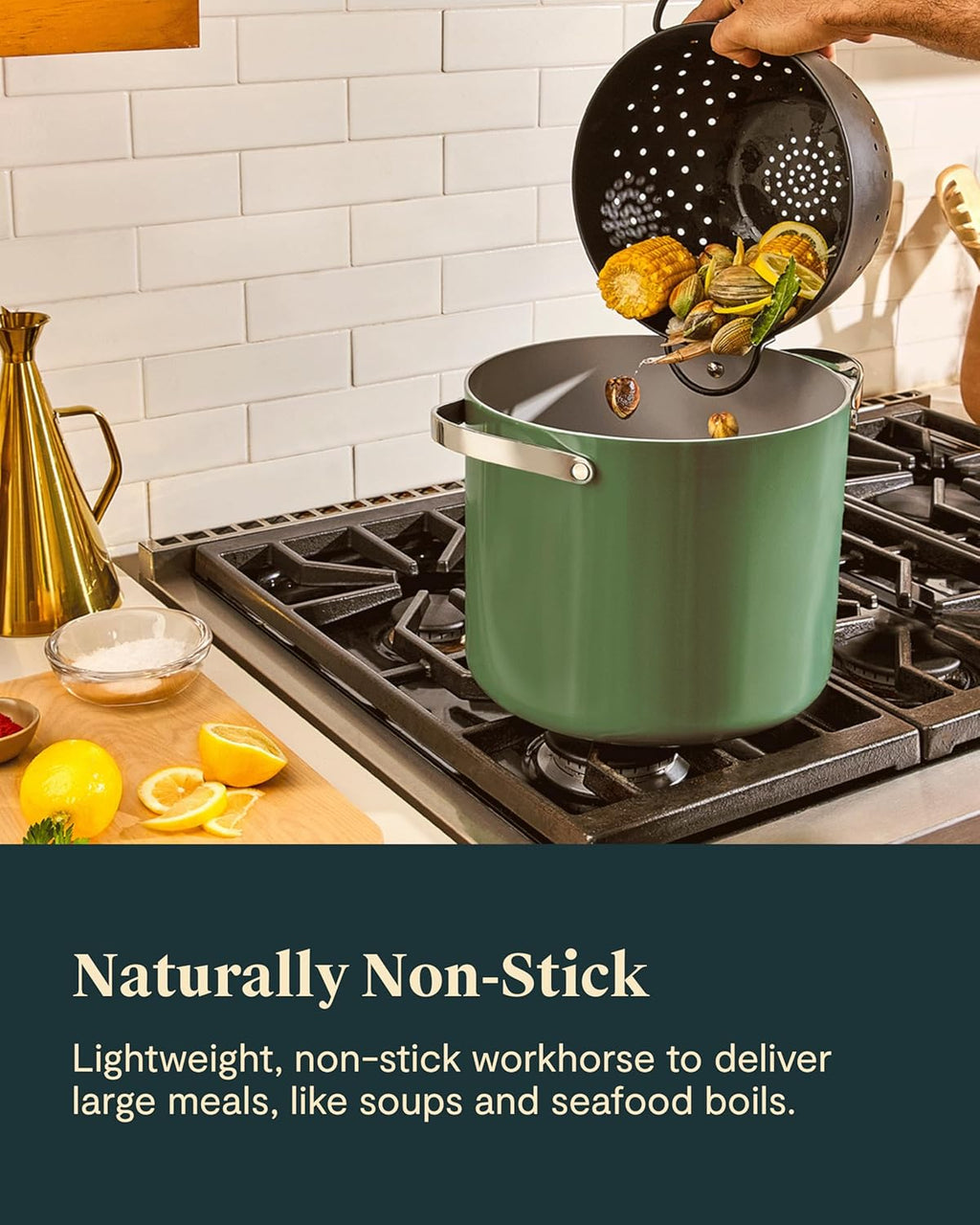 Caraway Stock Pot - 12 Qt Ceramic Coated Pot With Lid - Fee From Forever Chemicals - Large Pot for Bigger Batches - Sage