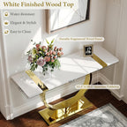 Asday 2 Pieces Modern Living Room Table Set, Wood Coffee Table and Console Table with U-Shape Golden Metal Frame, White and Gold