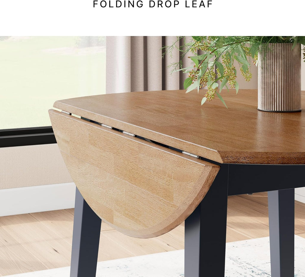 Signature Design by Ashley Gesthaven Modern Dining Drop Leaf Table with 4 Legs, Light Brown & Blue