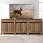 SICOTAS Fluted Buffet Cabinet with Storage - 87" Large Sideboard Modern Storage Cabinet Accent Coffee Bar Console Table with Drawers & Adjustable Shelves for Kitchen Living Room Entryway, Caramel Oak