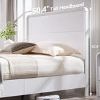 Modern Queen Size Bed Frame with 50" Tall Headboard, Wood Queen Size Platform Bed Frame w/3 Storage Drawers, Curved Profile Design, Wood & Steel Platform Bed, No Box Spring Needed, White