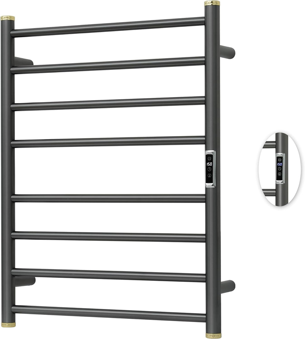 Electric Towel Warmer Rack,Heating Towel Warmer,Timer & Temperature Control,Wall-Mounted Plug-in for Bathroom,Gunmetal Grey,Stainless Steel,8-Bar(27.56x20.87x4.41in)