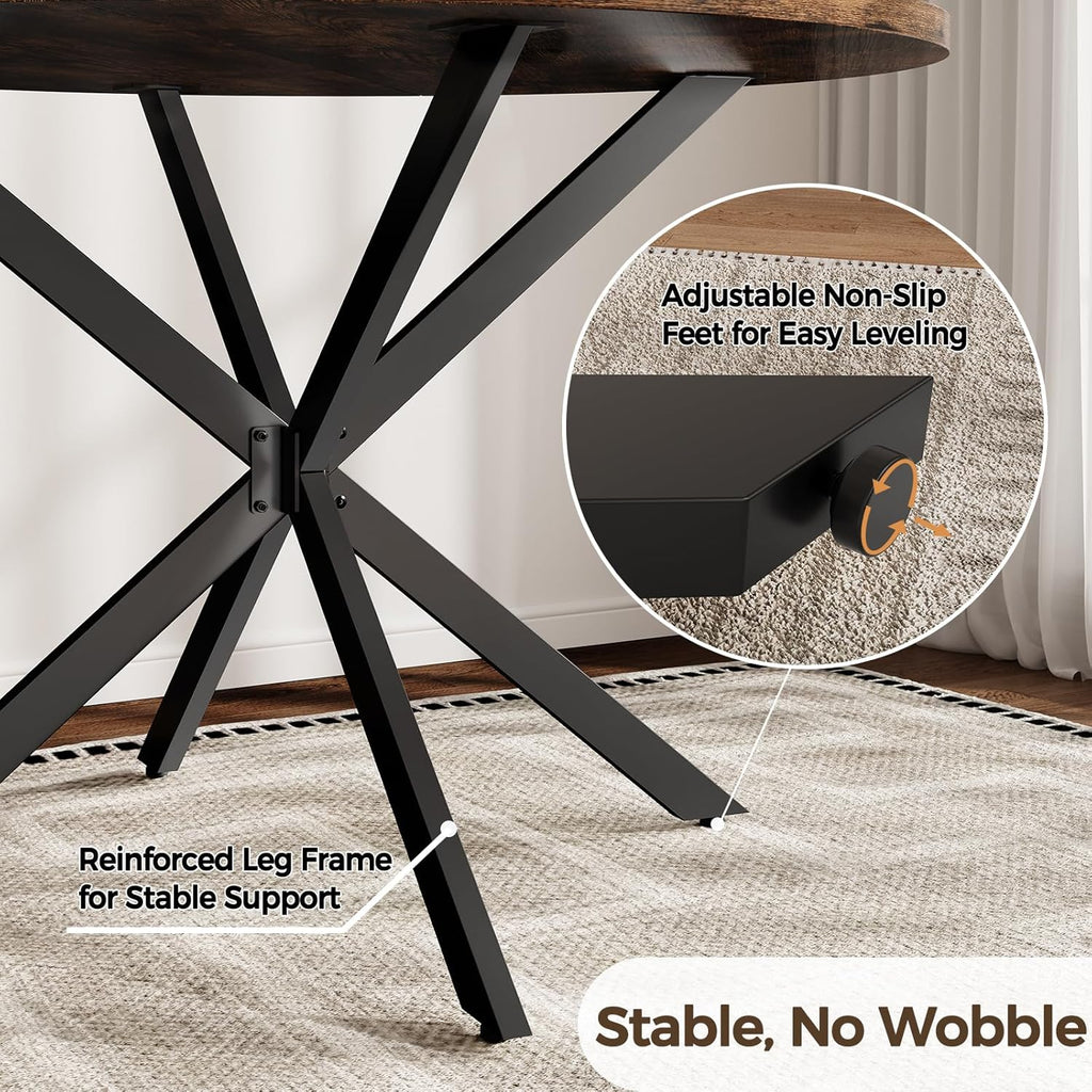 Vantic 47" Round Dining Table for 4-6 People, Farmhouse Wood Kitchen Table for Small Space,Circle Dining Table with Metal Base for Kitchen & Living Room, Rustic Brown