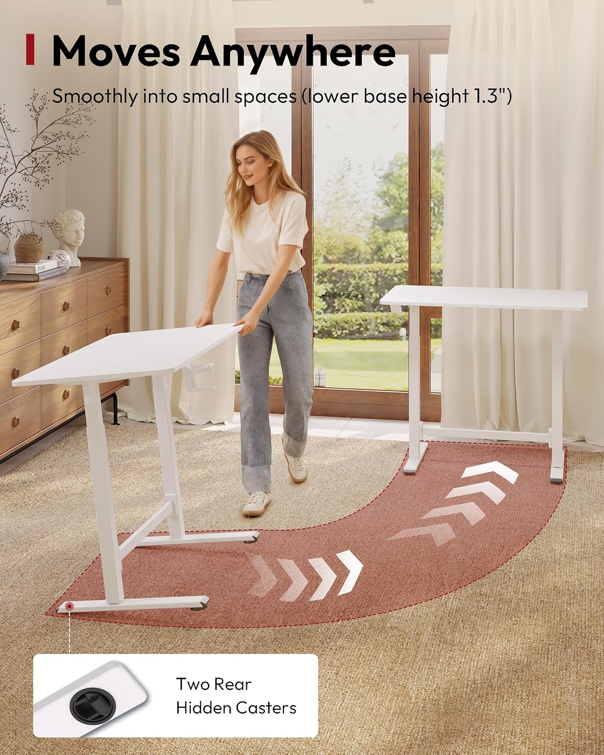 SANODESK Mobile Workstation Standing Desk with Gas-Spring Lift, Rolling Desk Adjustable Height, One-Piece Desktop Workstation with Wheels .Walking Pad & Treadmill Compatible, Portable Home Office Desk
