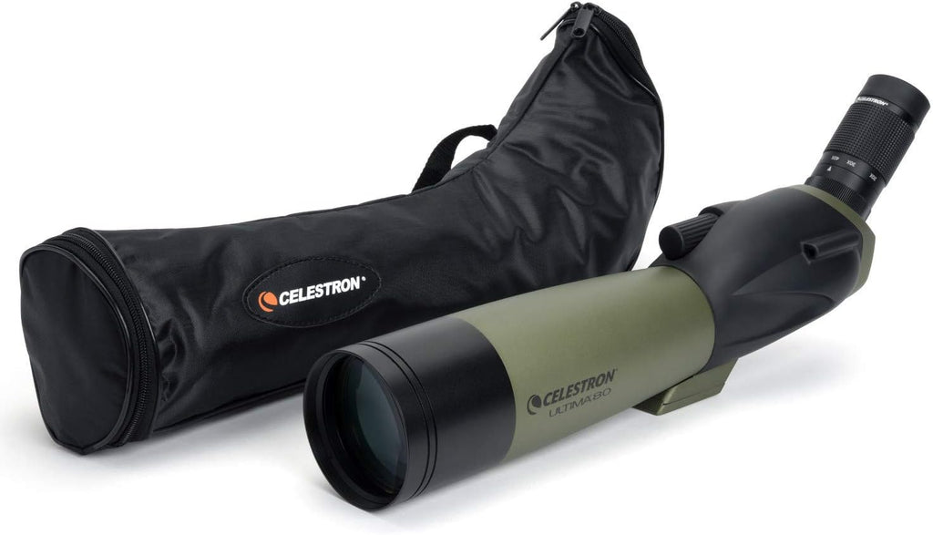 Celestron 52250 Ultima 20-60x80mm Angled Refractor Spotting Scope Telescope with Multi-Coated Optics  Waterproof Rubber Tubing and Soft Carry Case  Green