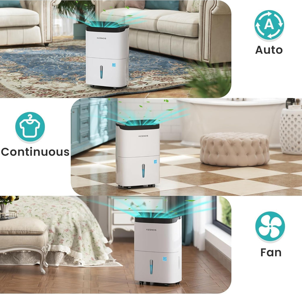 Kesnos 80 Pints Energy Star Dehumidifier for Home & Basement with Drain Hose, Ideal for Large Spaces up to 5,500 Sq. Ft., Featuring Auto Defrost & Self-Drying Function