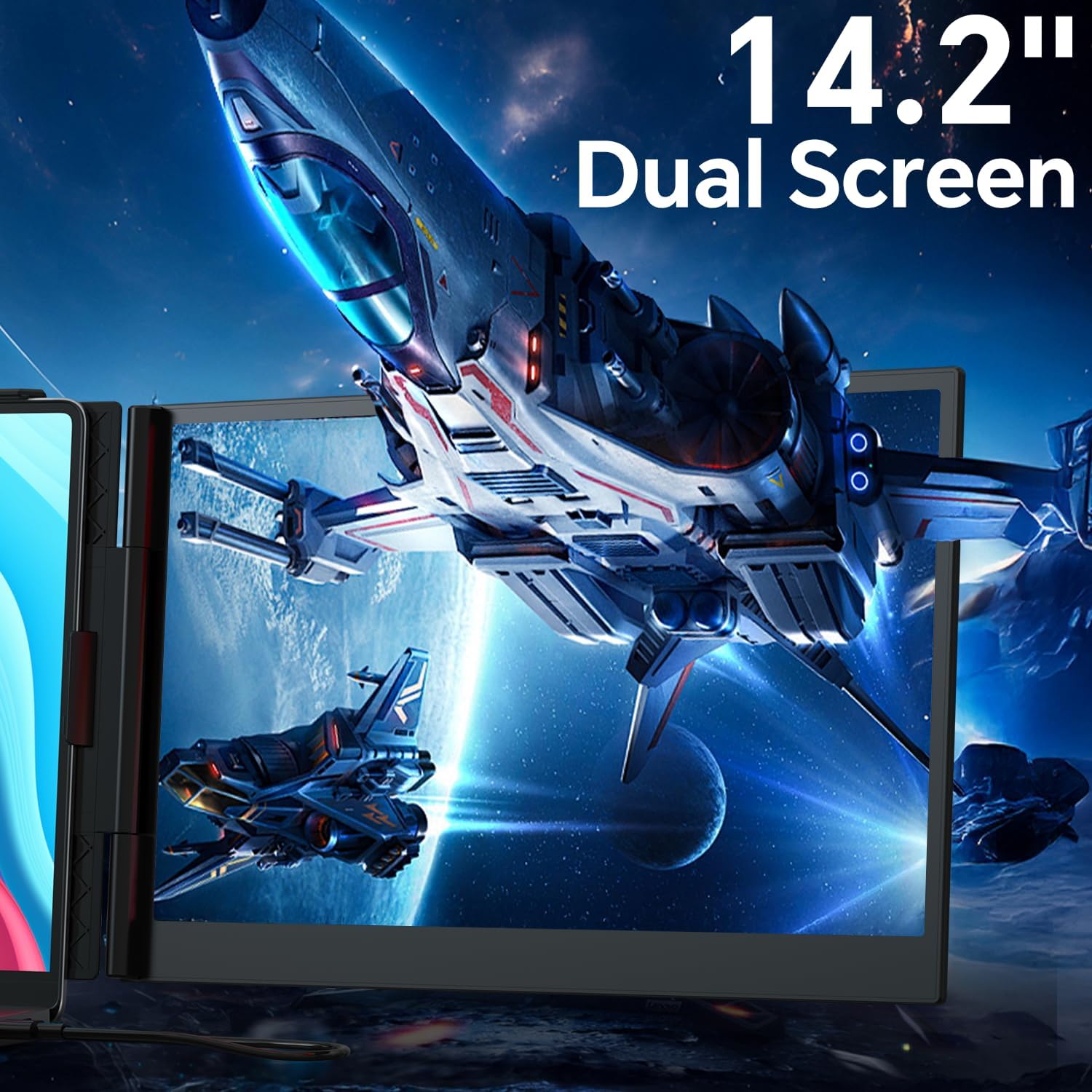 14.2" Laptop Screen Extender  0.17" Ultra-Thin FHD 1080P IPS Portable Monitor for Laptop  Dual Screen Travel Monitor Extender  Plug-Play for Windows/Mac/Chrome  Fit 13”-17.3” Laptops