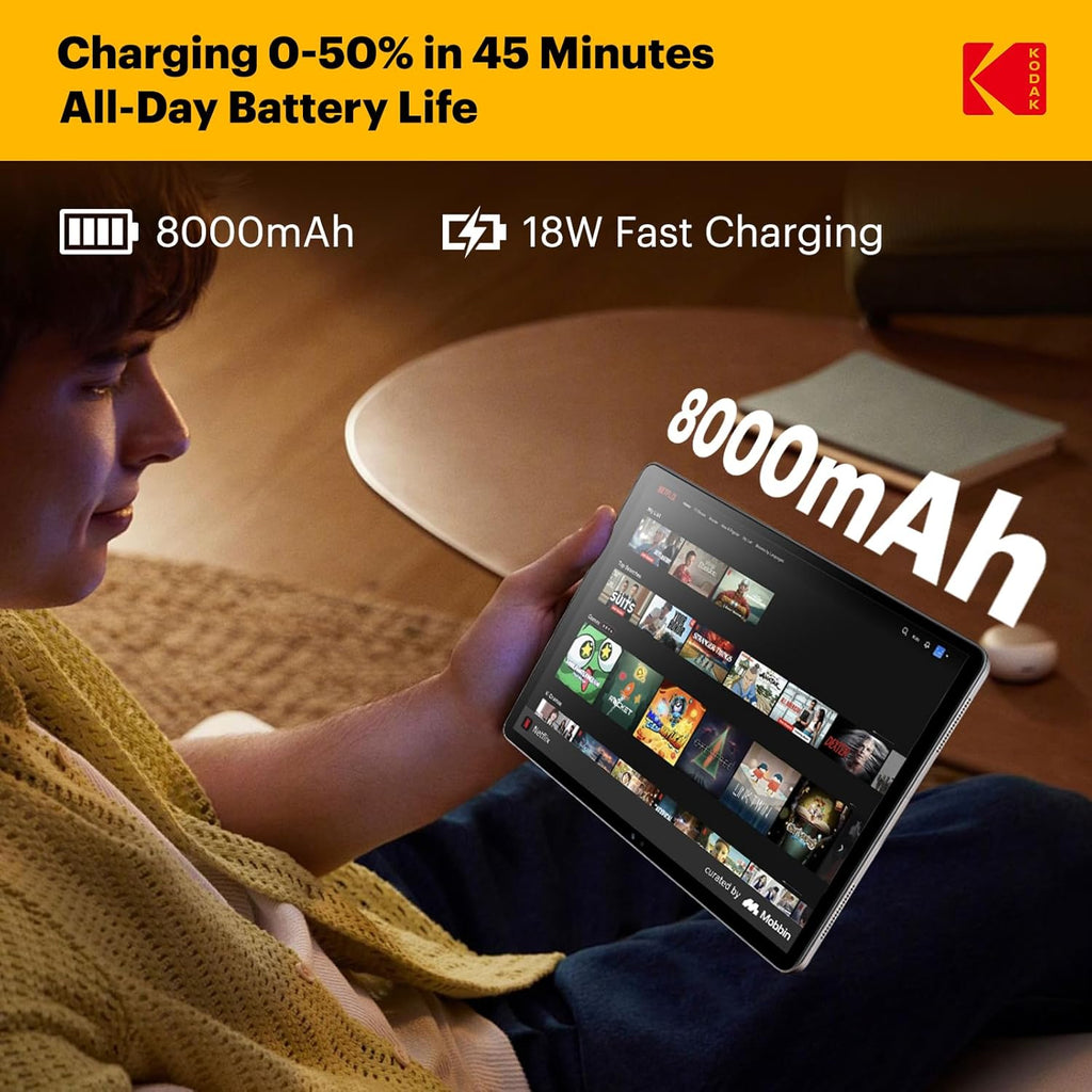 KODAK K11 Android 15 Tablet, 10.95 Inch FHD G+G Touchscreen, 12GB RAM 128GB Storage (1TB Expandable), 8000mAh Long Battery, Quad Speakers, 16MP Camera, Dual WiFi, GPS, for Work Entertainment Gaming