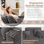 56" Oversized Chaise Lounge Chair Indoor,Plush Faux Fur Sleeper Sofa Couch Bed with Pillows&Wide Armrests,Fluffy Comfy Cloud Couch,Compression Foam Couch for Living Room,Bedroom(Grey)