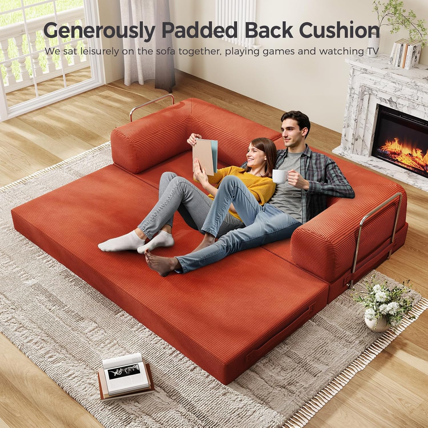 Folding Sofa Bed, Convertible Sleeper Couch, 78 Inch Oversized Corduroy Upholstered Boneless Couch, Loveseat Sleeper with Pull Out Bed, Floor Sofa Modular Futon Couch for Living Room Bedroom